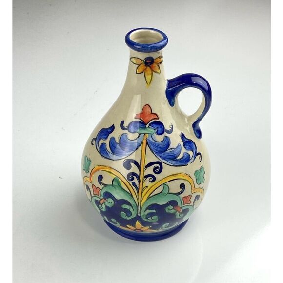 Aqua Jade Moroccan Water Pitcher Hand Painted Blue Green Orange Red Rare HTF DQ1 - Picture 2 of 10